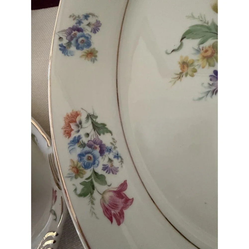 Vintage Aberdeen China Floral 3 Pc Serving Set Platter Vegetable Bowl Gravy Boat